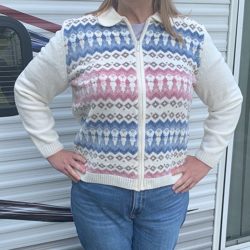Alfred Dunner Full Zip Chenille Granny Core Sweater Size XL